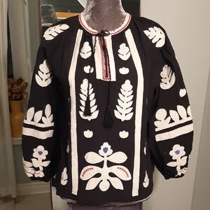 by_ESQ🌴BOHO APPLIQUE&EMROIDERED Y2K COTTON BLOUSE with PUFF SLEEVES Sz S